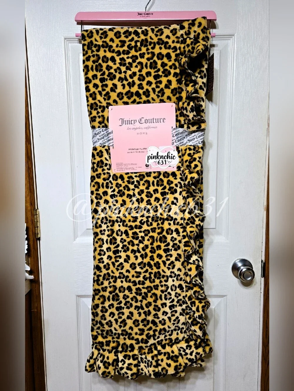 Juicy Couture Leopard Cheetah Print Ruffled Edge Plush Throw Blanket